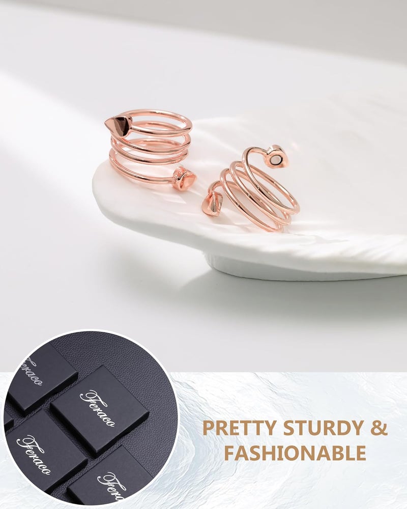 Feraco 2PCS Copper Rings for Women,99.99% Pure Copper Magnetic Thumb Ring with Magnet,Lymphatic Jewelry Gifts for Womens - Image 5